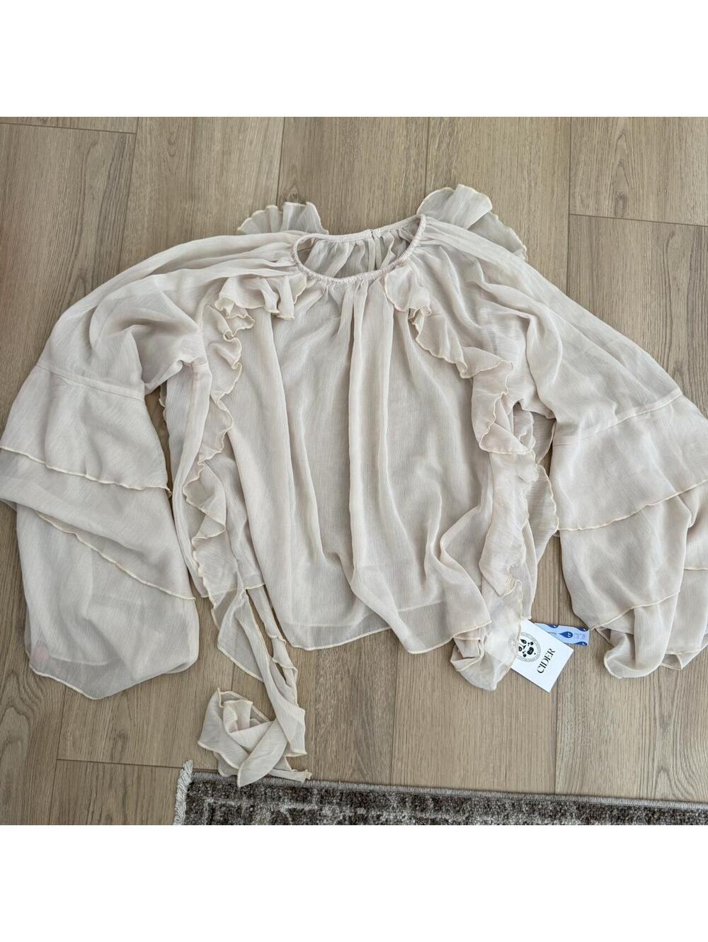 Cider sheer tan/cream ruffle top size xs